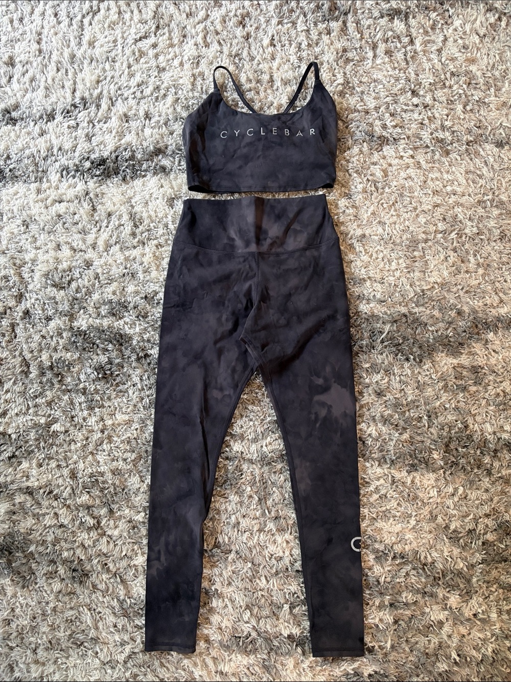 Cyclebar Black Tie-Dye High-Waist Leggings with Matching Sports Bra